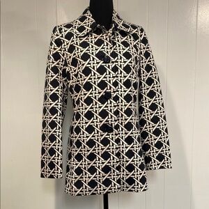 Banana Republic Trench Coat Jacket Spring A-Line Bamboo Print Navy White Small